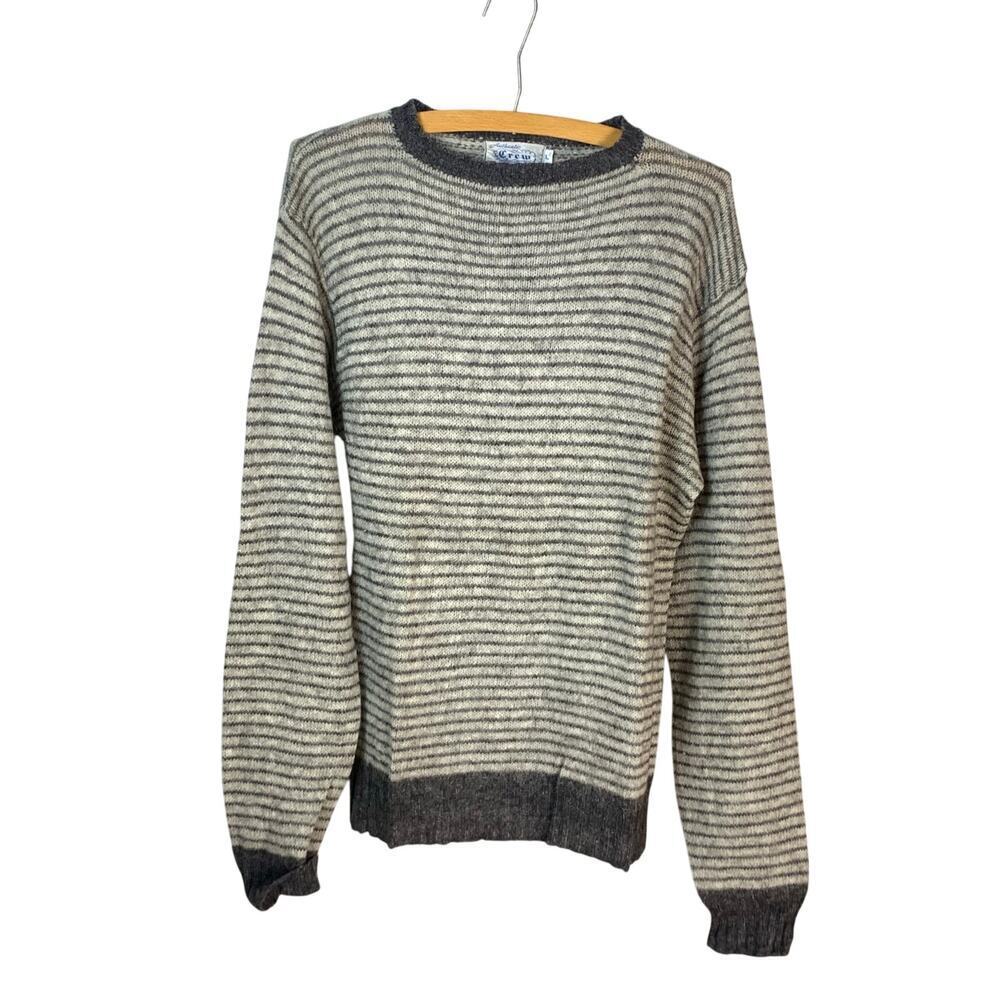 Authentic Crew Alpacana Vintage 80s Grey Striped Alpaca Wool Blend Sweater Sz L